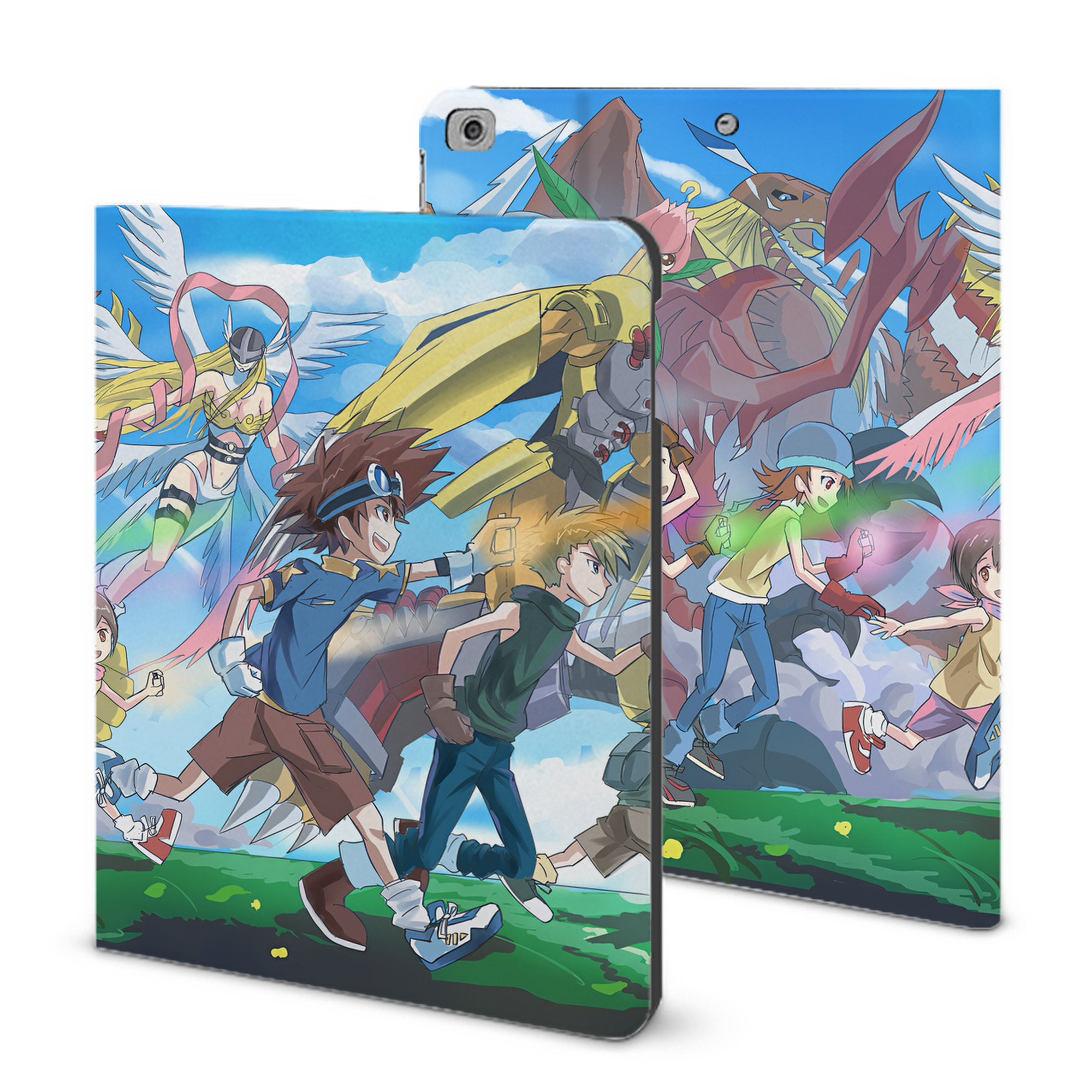 （画像用） Digimon デジタルモンスター/デジモン IPad ケース ブック型 PUレザー TPU 耐衝撃 軽量 薄型 ペン収納なし 全面保護 IPad 各モデル対応